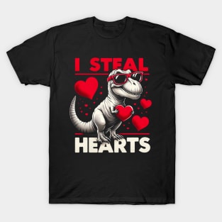 Valentines Day I Steal Hearts Boys Men Love T rex Dino Baby T-Shirt